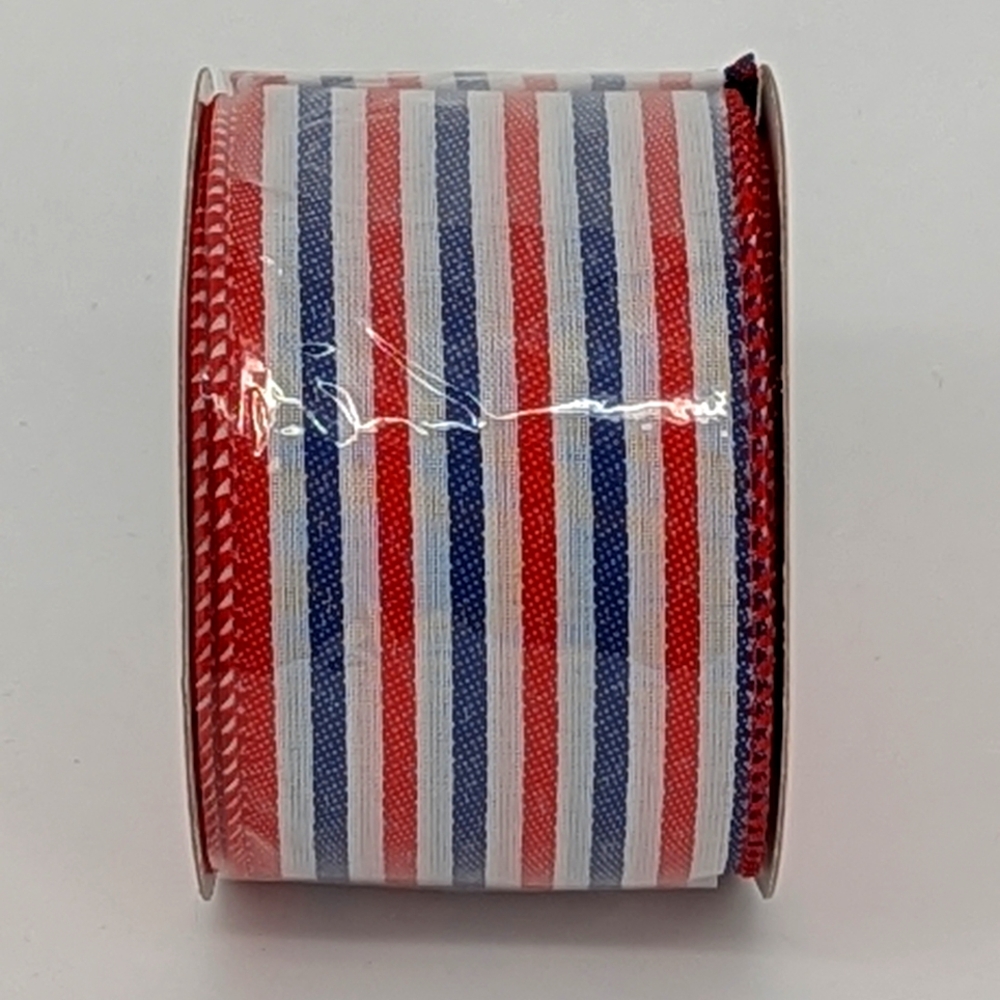 Red Blue and White Stripes Party Decorations Ribbon 2.5" Wired 4th July 🎆🇺🇸